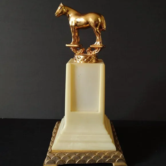 Vintage Trophy Horse on Gold & Ivory Base Sullivan Saddle Club 1960 Dodge Trophy